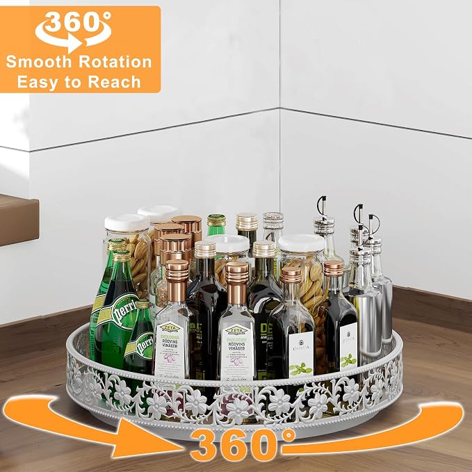 13 inch Lazy Susan Turntable Organizer, Black | 360°Rotating, Large Rotating Spice Rack, For Dining Table Top, Cabinet Countertop Pantry, Kitchen Cupboard Bathroom - Image 2
