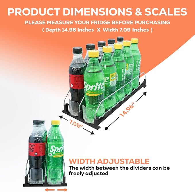Upgraded Premium Drink Organizer for Fridge. Ultra Space Saving Soda Can Organizer for Refrigerator with Larger Stopper Height and Automatic Pusher with Locking Feature. Holds 10 Cans (2 Rows, Black) - Image 2