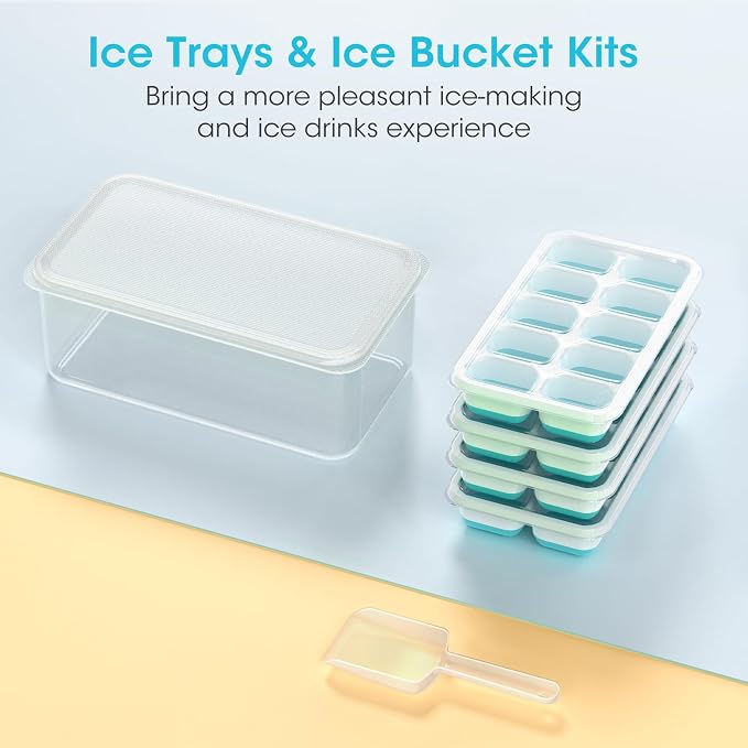 DOQAUS Ice Cube Tray with Lid and Bin,4 Pack Ice Cube Trays for Freezer | Silicone, Stackable. Easy Release Trays with Storage Bin & Scoop. Ideal for Freezer, Kitchen, RV, Cocktail, Coffee. - Image 8