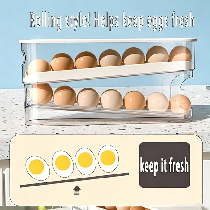 WACOI Auto Rolling Fridge Egg Organizer, Space Saving Eggs Dispenser for Refrigerator Storager, Home Egg Holder, 1 pack - Image 6