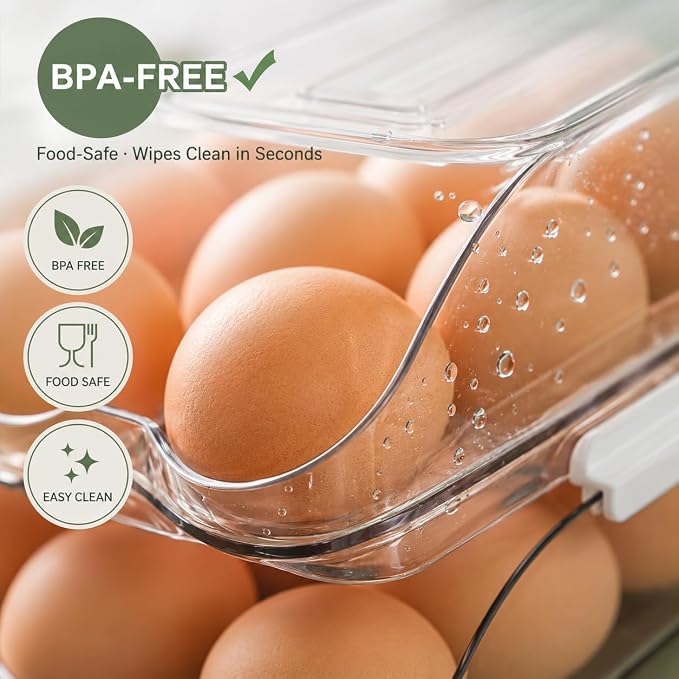18 Egg Storage For Refrigerator, Egg Dispenser For Refrigerator, Automatic Rolling Egg Holder For Fridge, BPA-Free Clear Egg Tray. - Image 6