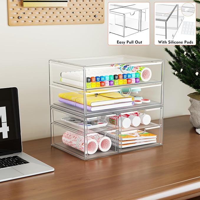 ARSTPEOE Acrylic Organizer with 6 Drawers, Bathroom Counter Organizer, Makeup Desk Organizers, Office Supplies, Storage Drawers for Cosmetic, Pencil, Coffee - Image 4