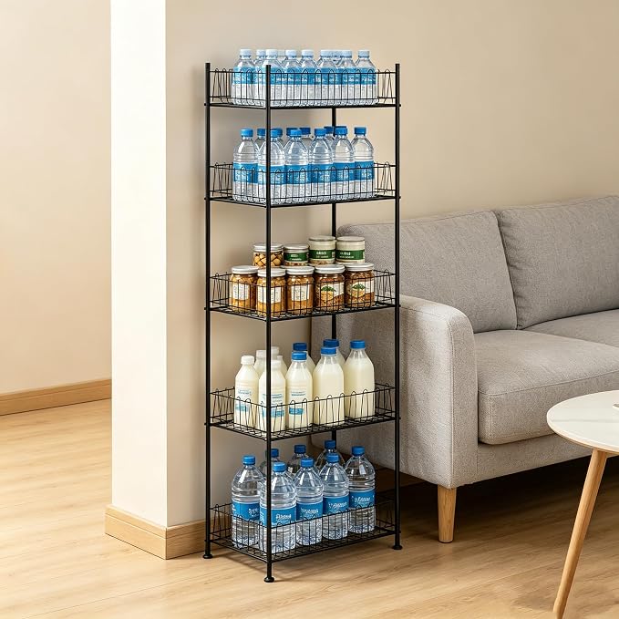 Water Bottle Storage Rack 5 Tier Drink Organizer for Pantry Metal Bottled Water Holder Stand for Floor, Beverage Soda Can Drink Storage Holder for Kitchen, Living Room - Image 5