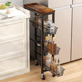 Honest Slim Storage Cart 4-Tier Slim Rolling Cart with Metal Frame and Wooden Top, 6.3 Inches, Storage Cart for Kitchen, Dining Room, Living Room, Bathroom, Home Office, Rustic Brown and Black by HONESTOUTFITTERS