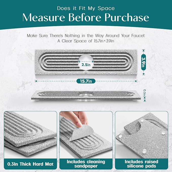 Stone Faucet Mat for Kitchen Sink, Food-Grade Diatomite Stone Drying Mat for Kitchen Counter, 2026 Upgraded Dishwasher-Safe & Ultra Absorbent, Stone Dish Matt for Bottles Utensils (15.7" x 3.9") - Image 6