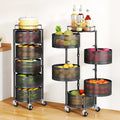 SAYZH 5 Tier Fruit Vegetable Basket Stand for Kitchen, Rotating, Black | Rolling Storage Cart with top lid, Large Metal Wire Rack for Potato and Onion Storage by SAYZH
