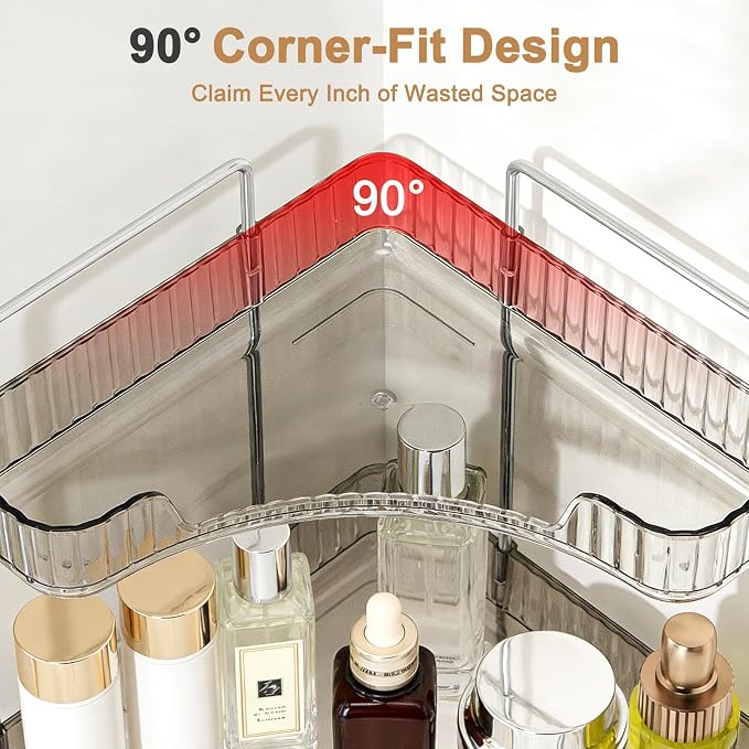 Corner Bathroom Counter Organizer, Vanity Organizer - Countertop Corner Shelf for Makeup Storage,Spice Racks for Kitchen Corner (Gray, 3-Tier) - Image 6