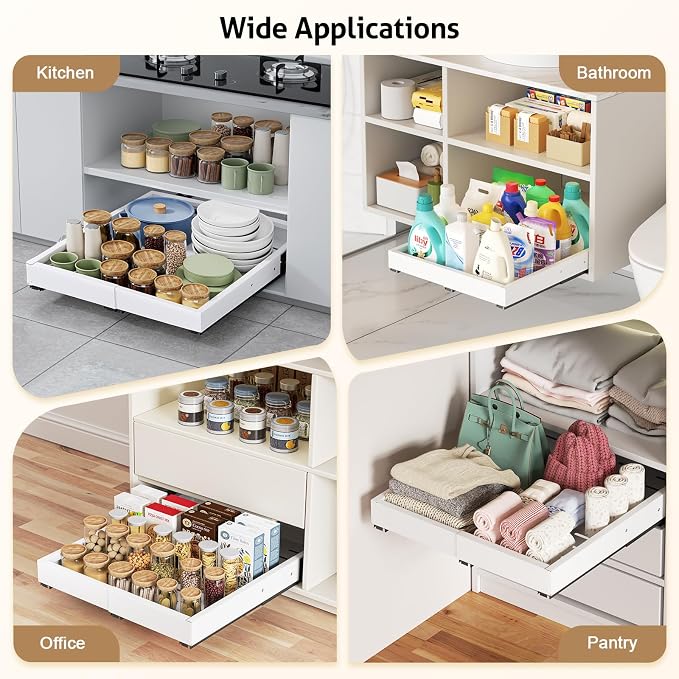 Pull Out Cabinet Organizer, Expandable Width (11.4"-18.9") Depth (16.3"-21.7") Pull out Drawers for Cabinets with 3 Rails, No Drill Adhesive Film or Nail Fixed Slide out Drawers for Kitchen, Pantry - Image 9