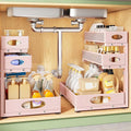 Kitstorack Under Sink Organizer 3-Tier Slide Out Drawer 2-Pack Pink | Height Adjustable, Metal Mesh Storage Rack, Pull out Cabinet Organizer Shelf for Bathroom Kitchen Pantry Home Organization by Kitstorack