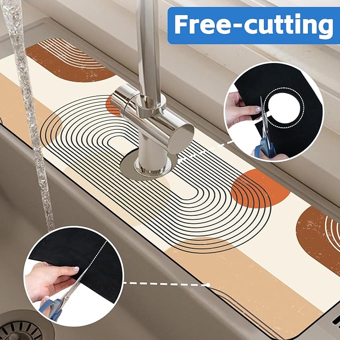 Abstract Minimalistic Geometric Sink Faucet Absorbing Mat Sink Splash Guard Faucet Mat Draining Mat Fast Drying Sink Protectors for Kitchen and Bathroom 5.5"×24" - Image 7