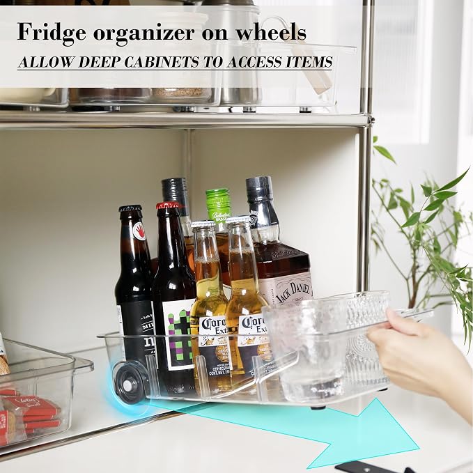 Fridge Organizer and Storage Drawer Roll Out Refrigerator Bins,2 Pack | Silicone Wheels,3 Pack Adjustable Dividers ,Easy to Clean for Pantry Storage Bins, Kitchen Organization - Image 4