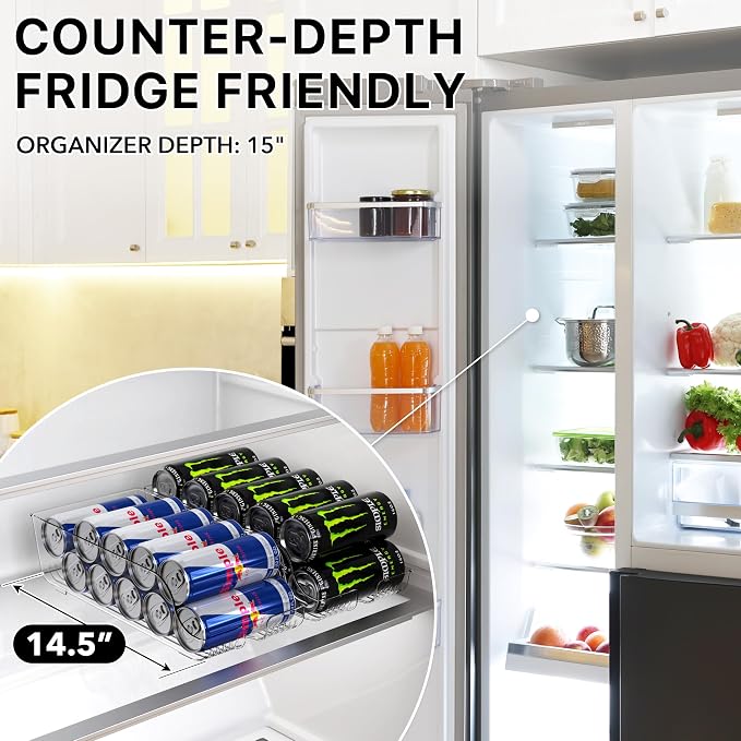 Simple Houseware Tall Skinny Can Organizer and Dispenser for Refrigerator or Pantry, Clear, Set of 2 - Image 5