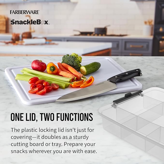 Farberware Build-A-Board Poly Snacklebox with Cutting Board Lid and Locking Handles, 11 Compartments for Snacks and Charcuterie, Dishwasher Safe, 11 x 16 Inch - Image 5