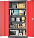 Metal Storage Cabinet with Doors, 72" Locking Steel Storage Cabinet with Shelves, Tall Metal Cabinet Lockable Steel Cabinets for Home Office, Garage,(Black+Red) by INTERGREAT