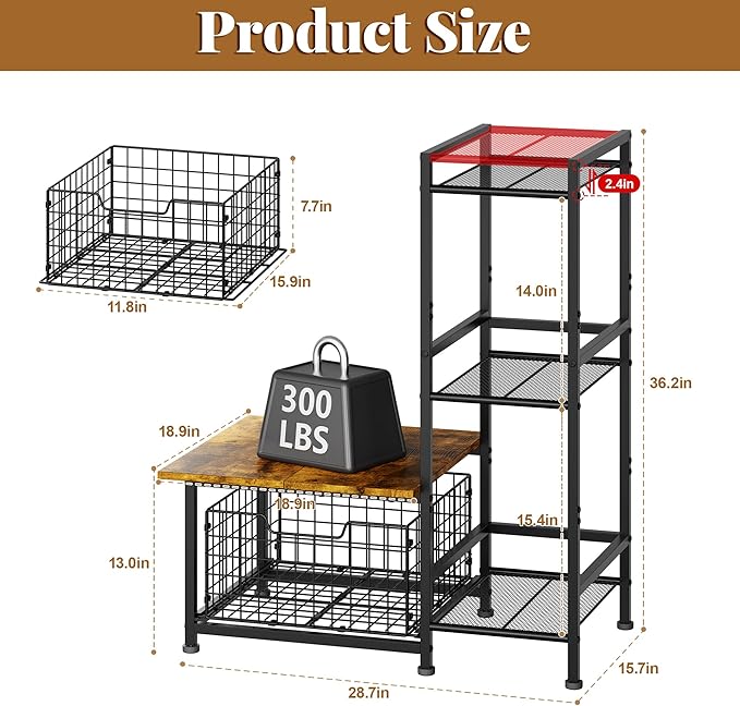 Mini Fridge Stand with Storage, Small Refrigerator Stand with Drawer | Coffee Bar with Mini Fridge Space, Wine Cabinet, Kitchen Storage for Dorm, Living Room, Office 18.9" D×18.7" W×36.2" - Image 2