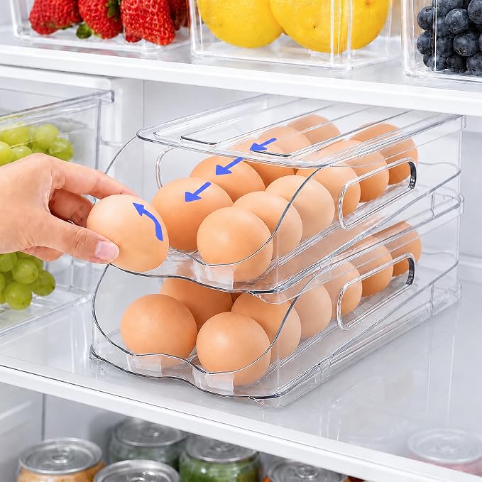 SMRCAD 24-Egg Dispenser with Silicone Bumpers, Auto-Rolling, Stackable | BPA-free food-grade PET | Stackable with lid | Built-in handle | Fits Large to Jumbo Eggs | Hand wash only - Image 4