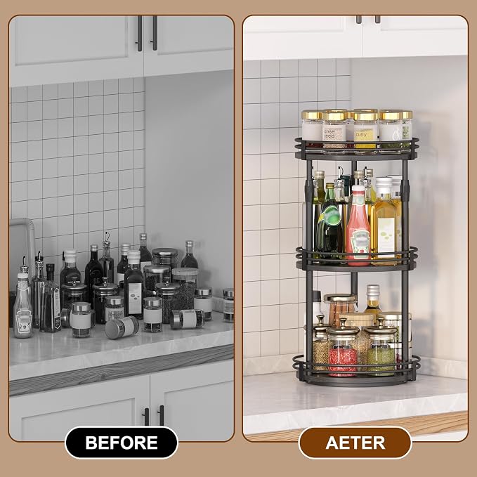 Across-star Lazy-Susan-Organizer-Spice-Rack, 3-Tier Rotating Spice Organizer for Cabinet Pantry, Seasoning Holder Shelf with Adjustable Height, Kitchen Counter Shelf Countertop Organzier - Image 6