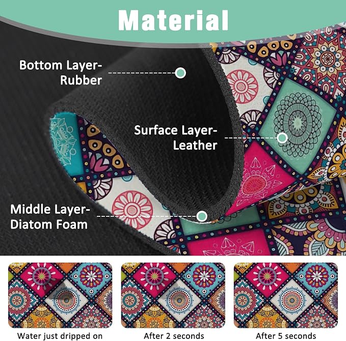 2 Pack Kitchen Sink Splash Guard Faucet Mat 24" X 5.5" Mandala Absorbent Fast Drying Mat Faucet Draining Mat Sink Splash Guard Behind Faucet Drip Catcher for Kitchen Bathroom - Image 4