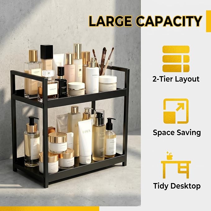 Bathroom Counter Organizer, 2 Tier Black Counter Shelf | Bathroom Organizers and Storage Countertop, for Vanity Tables, Dresser, Makeup - Image 5