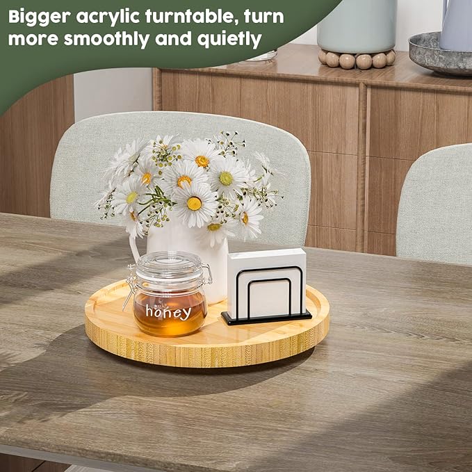 Lazy Susan Organizer, 10 Inch Non-Skid Bamboo Turntable Organizer | Salt Pepper Olive Oil and Spices Next to Stove, Wooden Lazy Susan for Table or Kitchen Countertop Organizer - Image 3