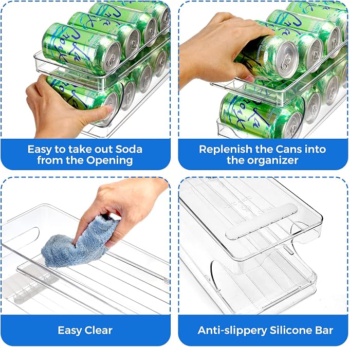 2 Packs FIFO Rolling Soda Can Organizer for Fridge, Holds 10 Cans | Pop Can Organizer for Drink Beer Seltzer Soda Can Dispenser for Refrigerator 11.15oz 12oz Can Holder Storage Pantry Container - Image 8
