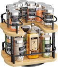 SNTD Lazy Susan Spice Rack Organizer for Cabinet, Wood, Natural, 9 in | Rotating Turntable, Height Adjustable, Space-Saving D-Shape Design, Revolving Spice Storage for Kitchen Countertop Pantry by SNTD
