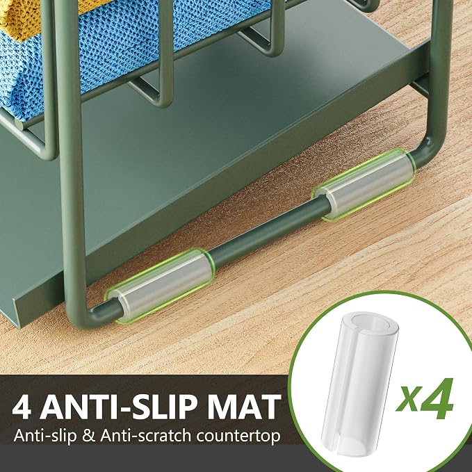 Cisily Sage Green 2-Tier Kitchen Sink Caddy Organzier Rack with Flexible Dish Brush Holder, Sponge Holder for Kitchen Sink Countertop Organization Storage, Home Decor - Image 3