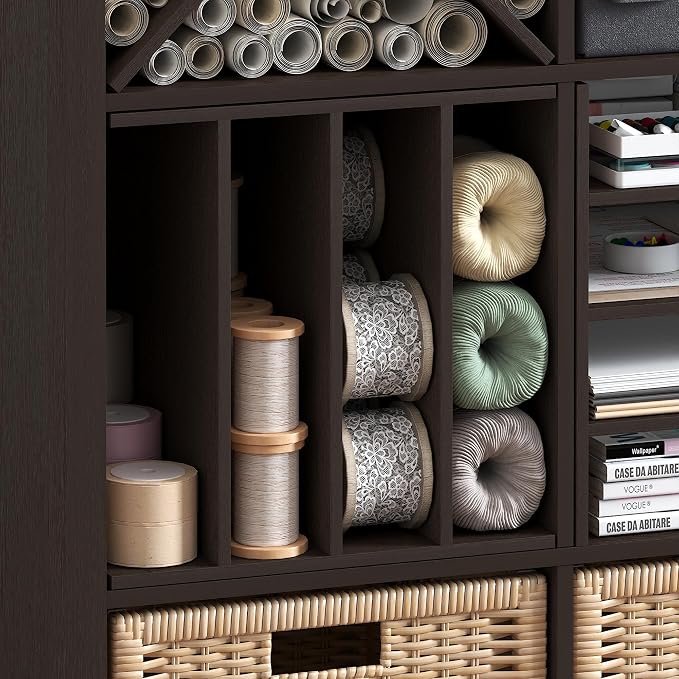 Furinno Cubicle 3-Shelf Cube Insert, 3-Tier Cube Organizer, Dark Oak | 12.9W x 12.9H, Shelf Accessory, Fits into Furinno Triple Thick Cubes, IKEA Kallax, for Organizers and Storage, - Image 9