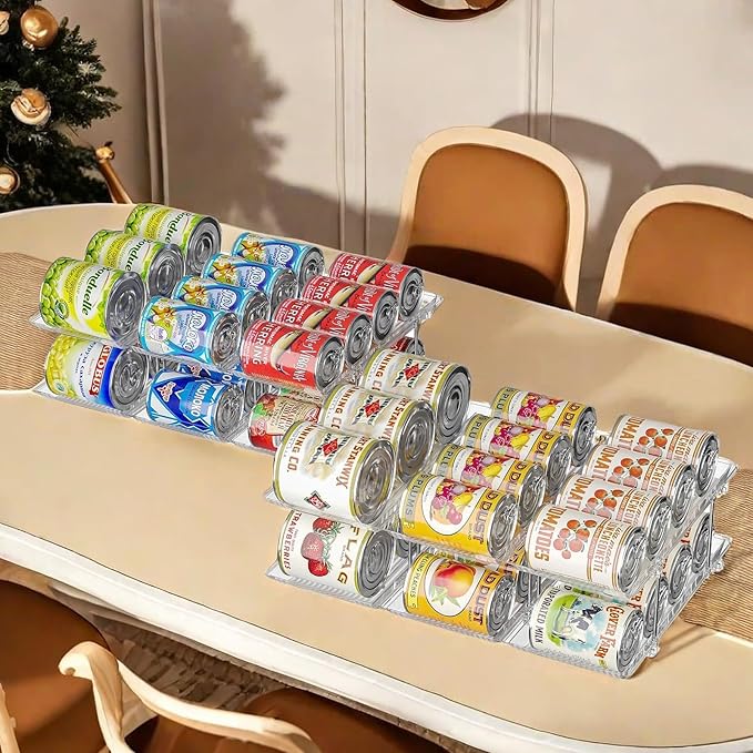 Jsyrjing Can Organizer for Pantry, 2-Tier Canned Goods Organizer 2 Pack | Automatic Rolling, Modular Flexible Combination, Extra-thick Clear Material, Cabinet Pantry Fridge Countertop Storage by HomeLivingKitchenOrganiza