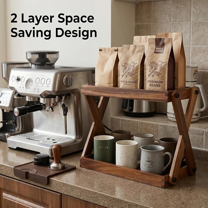 2 Tier Wood Countertop Organizer Shelf for Kitchen Bathroom Spice Storage | Tool-free quick assembly,ZOVANO, Spice Rack Organizer, Wood Shelf for Coffee Bar, Condiment Caddy for Counter - Image 5