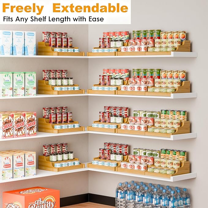 Simple Trending Expandable Bamboo Can Rack Organizer for Pantry, 3-Tier Adjustable Can Storage Holder Holds Up to 24 Cans, Canned Goods Storage Display for Cabinet, Countertop - Image 2