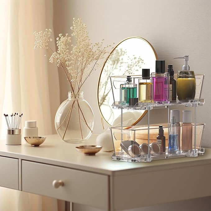 Simple Houseware 2 Tier Narrow Drawer Cabinet Pull-Out Organizer, Clear - Image 2