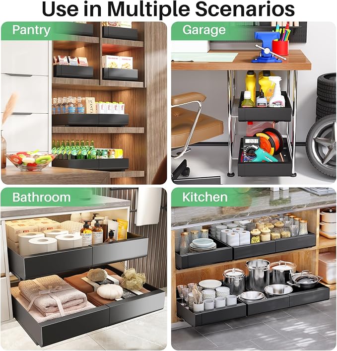 Pull out Cabinet Organizer, Expandable(12"-20") Heavy Duty Slide out Drawer Fixed with Adhesive Nano Film for Pots, Roll out Shelf Storage for Kitchen Base Cabinet Organization, Pantry, Bathroom - Image 9