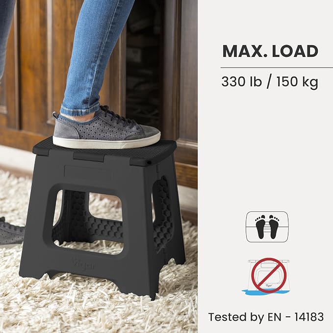 Vigar Compact Step Stool Foldable, 10-1/2-inch Step Stools for Adults up to 330 Pound, Lightweight Stool, Non-Slip Folding Step Stool, Black | For Adults, Up to 330 Pound, Lightweight Stool, Folding Design, Compact Size, Stable Surface, Easy to Store - Image 5