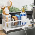 Cisily Sponge Holder for Kitchen Sink, Sink Caddy Organizer with High Brush Holder, Kitchen Countertop Organizers and Storage Essentials, Rustproof 304 Stainless Steel (Cool White, Large) by CISILYHOMELIFE