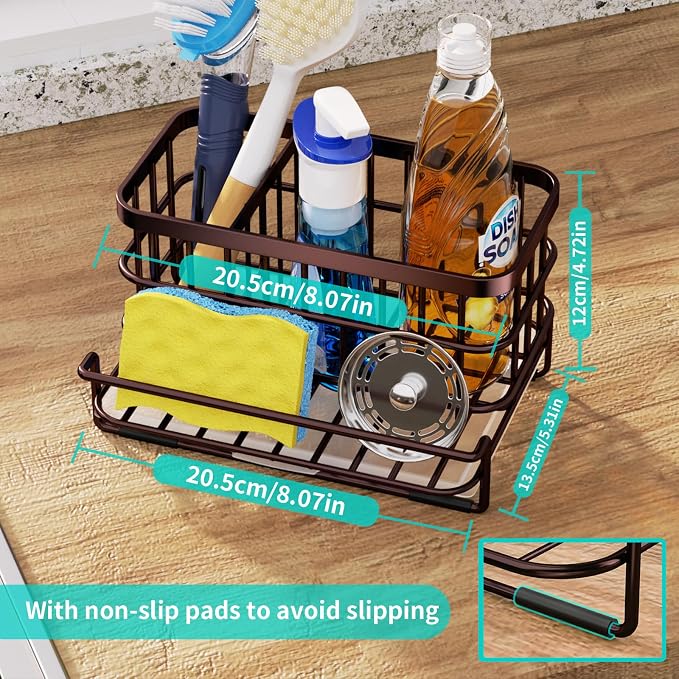 HapiRm Multifunctional Kitchen Sink Caddy with Removable Drain Tray, Quick Draining Rustproof Sink Organizer, Stainless Steel Kitchen Sponge Holder for Sponge, Cleaning Towel and Scrubber-Bronze - Image 5