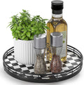 AMH 10-Inch Black and White Checkerboard Lazy Susan with Oak Base | Smooth rotating oak tray with walnut finish for dining tables, kitchen counters, pantries and cabinet storage. by AMH