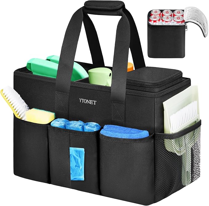 Ytonet Large Cleaning Caddy Bag, Cleaning Supplies Organizer with Handle | Foldable Divider, Water Resistant Cleaning Tote Bag for Kitchen for Cleaners, Car Tool Caddy Organizer Bag by YTONET