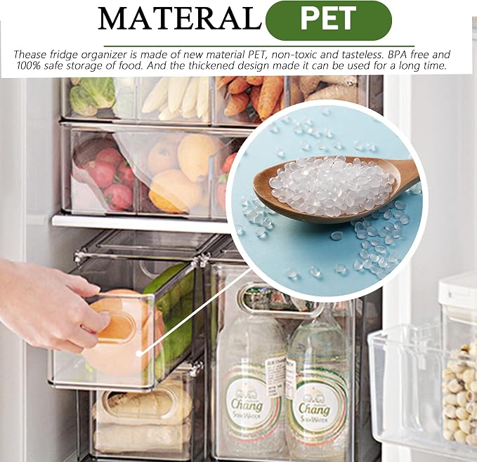 Refrigerator Organizers and Storage, 2 Pack BPA-Free Sturdy Stackable Clear Pull out Drawer Organizer Bins, Fridge Organizers and Storage for Fruit, Produce, Drink, Snack and Food Storage Containers - Image 7
