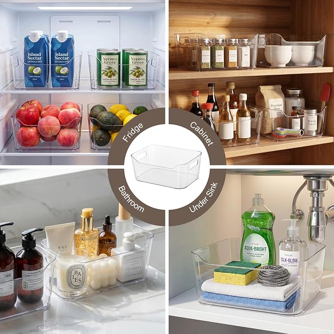 Hudgan 12 Pack Pantry Storage Bins for Kitchen Cabinet, Clear Plastic Organizer Bins for Bathroom, Pantry Organizer Containers for Home Edit, Drawer, Under Sink, Fridge - Image 7