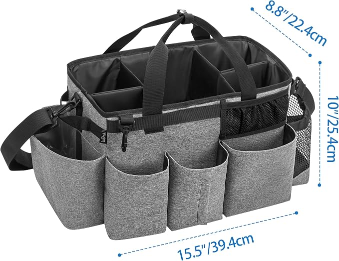 LoDrid Wearable Cleaning Caddy Bag with 4 Foldable Dividers, Grey | Cleaning Supply Organizer with Shoulder Strap and Side Handles for Cleaners & Housekeepers - Image 5