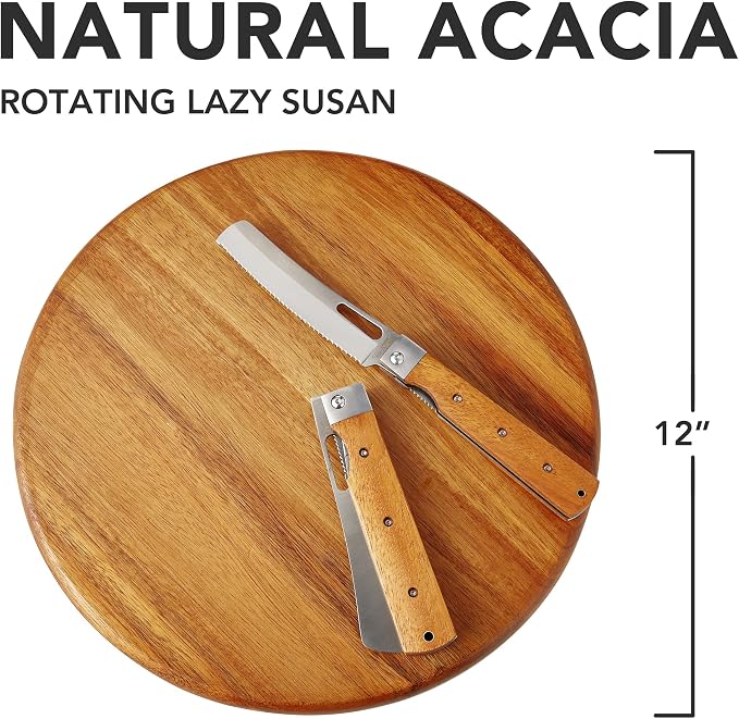Acacia Wood Lazy Susan Wood Turntable Tray Cabinet Organizer, 12" (Two Pieces) - Image 2