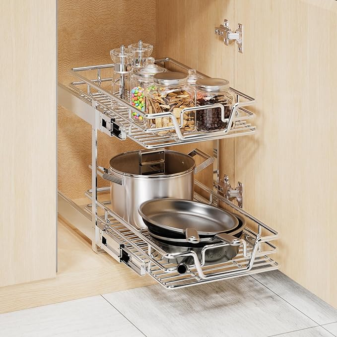2-Tier Kitchen Cabinet,Pull Out Cabinet Organizer,Shelf and Drawer Organizer Slide Out Pantry Storaqe Basket in Multiple Sizes (12" W x21 D) - Image 6