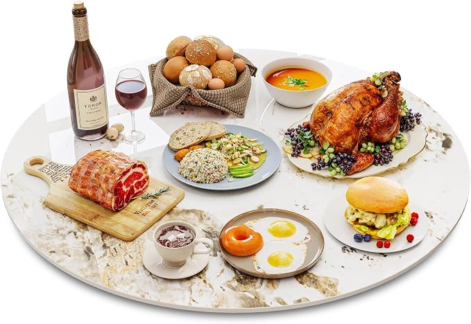 ZL ZELing 35.4" Lazy Susan Turntable – 360° Sinteredstone Silent Anti-Slip Turntable, Table Top Centerpiece for Kitchen, Pantry, Spice Rack, Refrigerator & Dining Table, Brown by ZLZELing