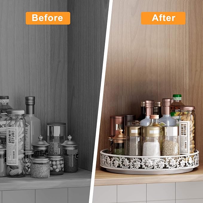 13 inch Lazy Susan Turntable Organizer, Black | 360°Rotating, Large Rotating Spice Rack, For Dining Table Top, Cabinet Countertop Pantry, Kitchen Cupboard Bathroom - Image 4