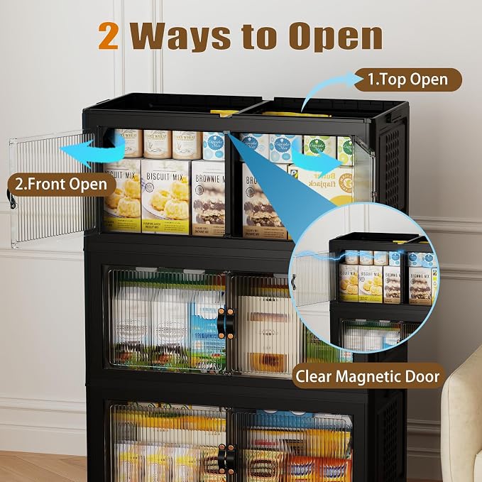 SAILUN 760Qt Stackable Storage Bins,Storage Cabinet with a Lid,4 Pack Black | Stackable Storage Drawers with Lids,33.5" W x 19" D x 69" H,Featuring open-front Access for Clothes and Closet Storage - Image 3