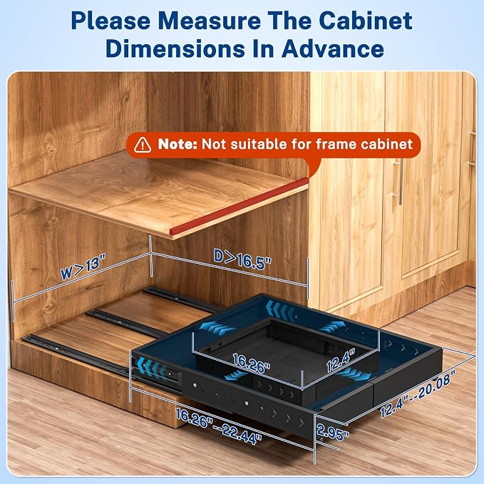 Insputer 1 Pack Pull Out Cabinet Organizer Expandable (12.4"-20.08")W & (16.26"-22.44")D, No Drill Slide Out Drawers with 3 Slide Rail, 2Pcs Magnetic Panel, Adhesive Roll Out Shelf for Kitchen, Pantry - Image 6