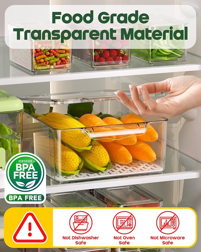 KEMETHY 11 Pack Refrigerator Organizers and Storage, Stackable Fridge Organizer Bins, BPA-Free Clear Plastic Fruit Storage Containers for Fridge, Kitchen, Fruits, Drinks, Produce, Vegetable - Image 4