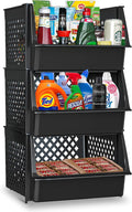XLarge Stackable Storage Bins Open Front for Pantry Storage, 3 Pack - Black | Sturdy Plastic, Easy Stacking, Open Front Access, Ventilated Sides, Vertical & Space Saving Pantry Organizers and Storage Bin by Skywin