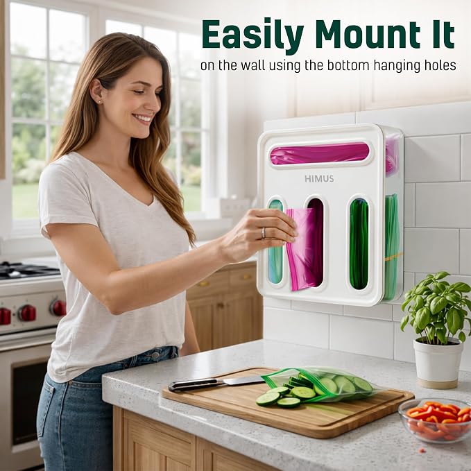 HIMUS Food Storage Bag Organizer - 4 in 1 Plastic Baggie Organizer for Drawer | Compatible with Sandwich, Snack, Gallon, Quart & Slider | Plastic Bag Organizers Kitchen Storage| Wall & Drawer Mount - Image 4
